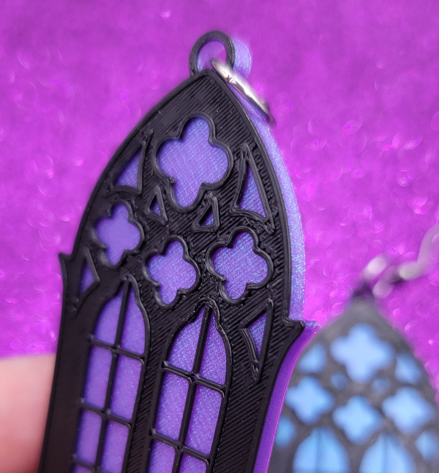 Gothic Cathedral Window Purple Iridescent 3D Printed Statement Earrings