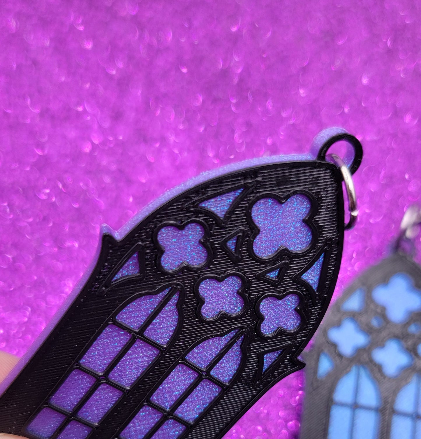 Gothic Cathedral Window Purple Iridescent 3D Printed Statement Earrings