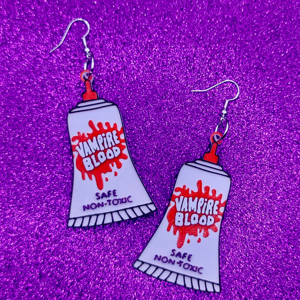 Retro Halloween Vampire Blood 3D Printed Statement Earrings