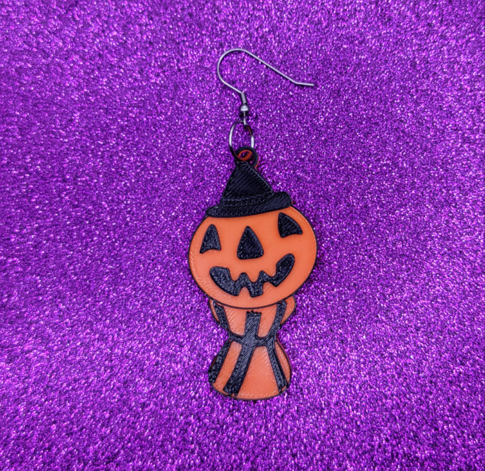 Halloween Pumpkin Blow Mold Statement Earrings 3D Printed