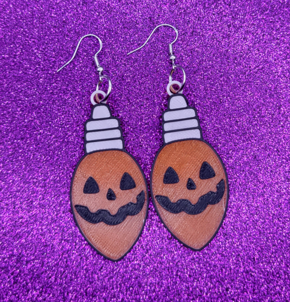 Spooky Christmas Pumpkin Light Bulb Earrings Statement Earrings 3D Printed