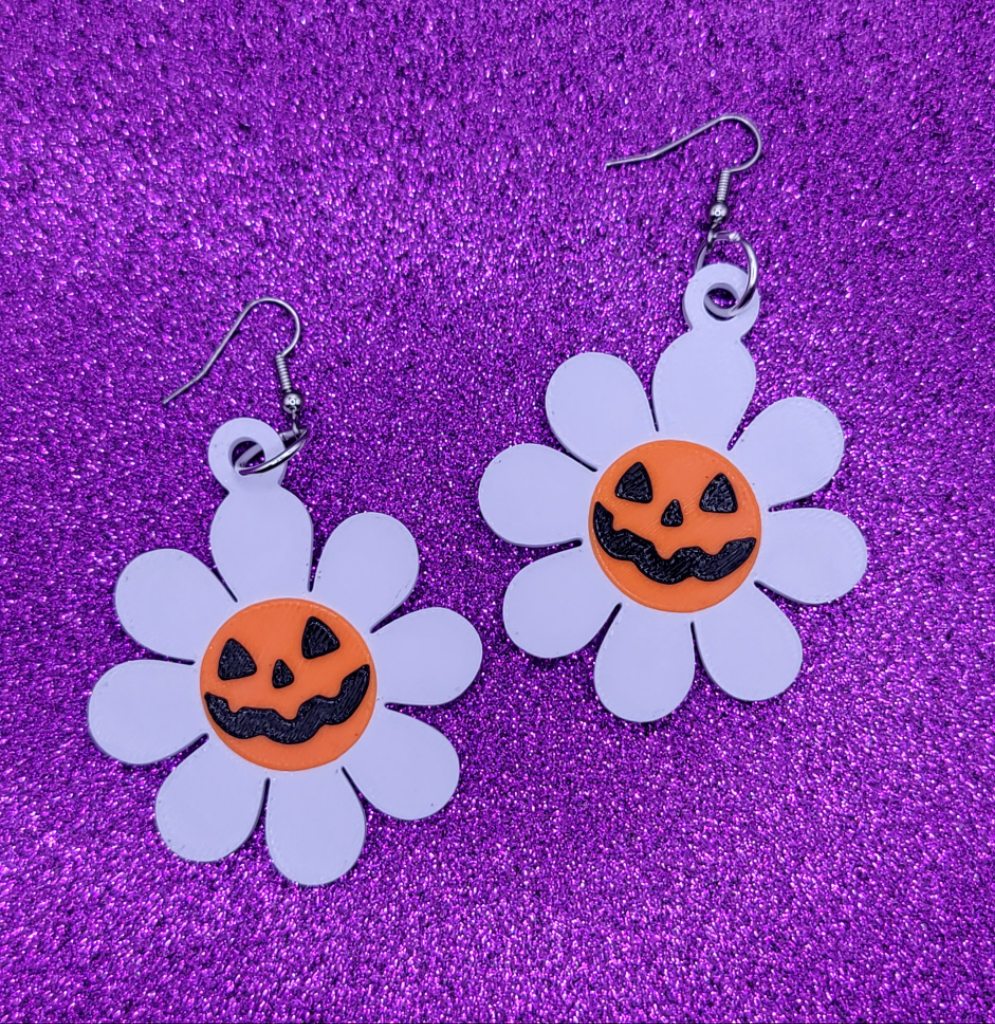 Halloween Pumpkin Daisy Earrings 3D Printed