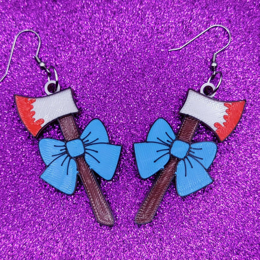 Pearl Bow Axe Statement Earrings 3D Printed