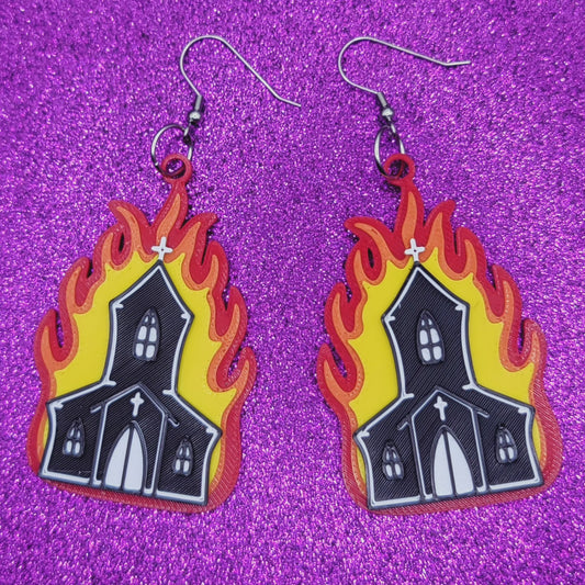 Burning Church 3D Printed Statement Earrings