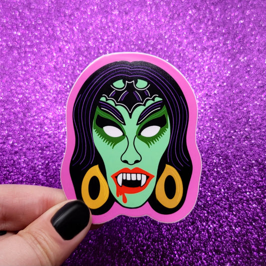 Vampire Lady Halloween Mask Sticker 2.5"x3"