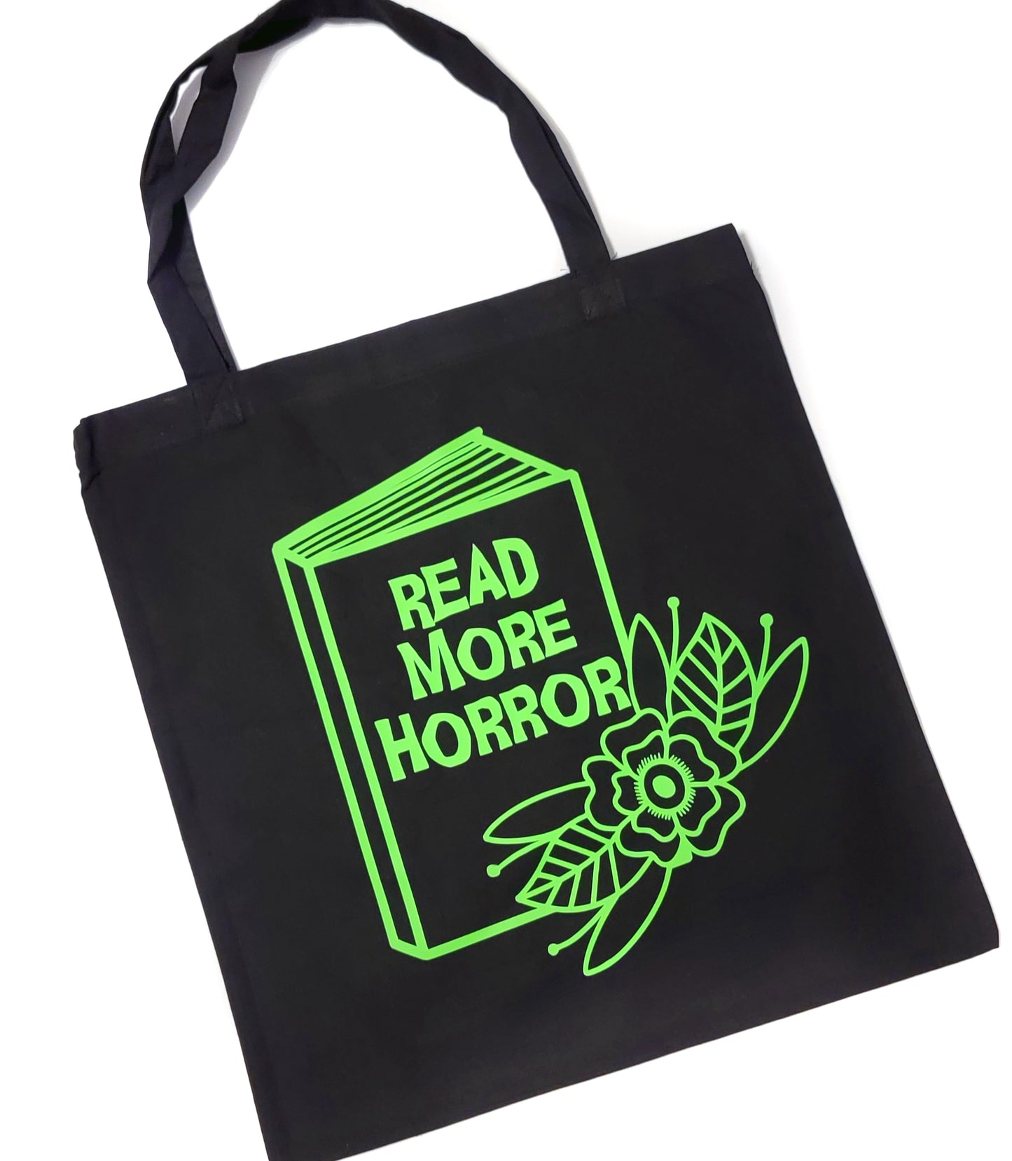 Read More Horror Tote Bag Black Cotton Reusable Shopping Bag 15"x16"