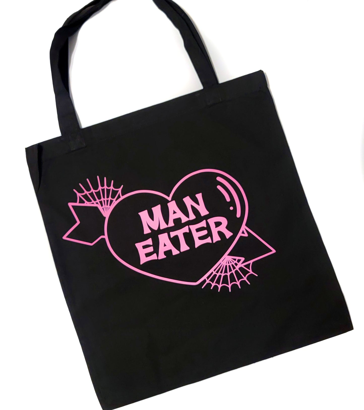 Man Eater Tote Bag Black Cotton Reusable Shopping Bag 15"x16"