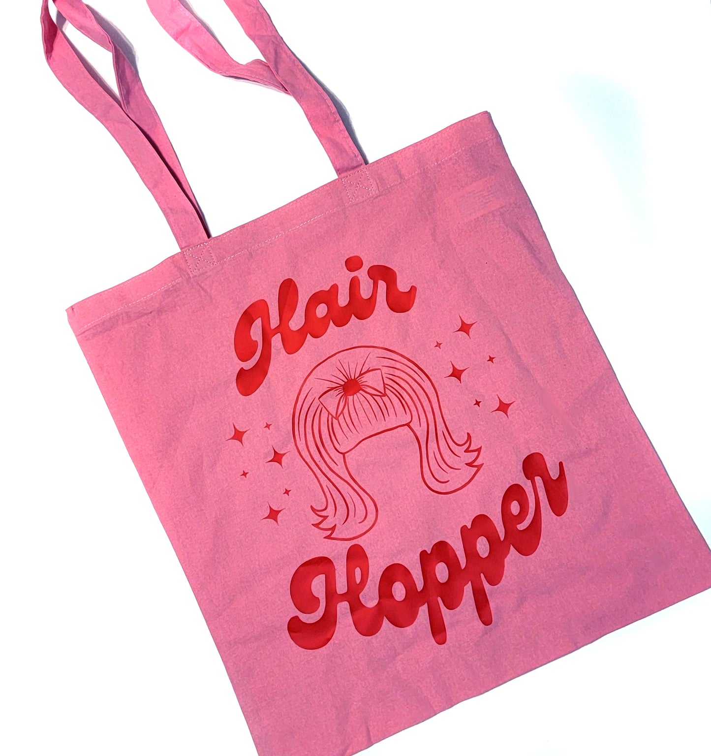 Hair Hopper Tote Bag Pink Cotton Reusable Shopping Bag 15"x16"