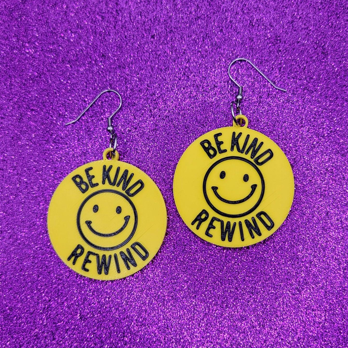 VHS Be Kind Rewind Sticker Statement Earrings 3D Printed