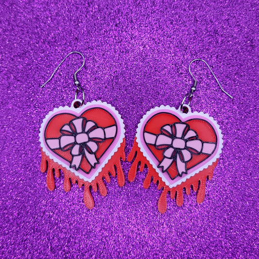 Bloody Heart Candy Box Statement Earrings 3D Printed