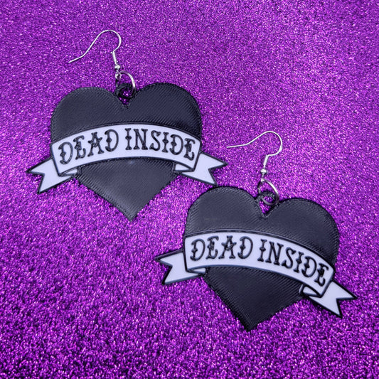 Dead Inside Tattoo Heart Statement Earrings 3D Printed