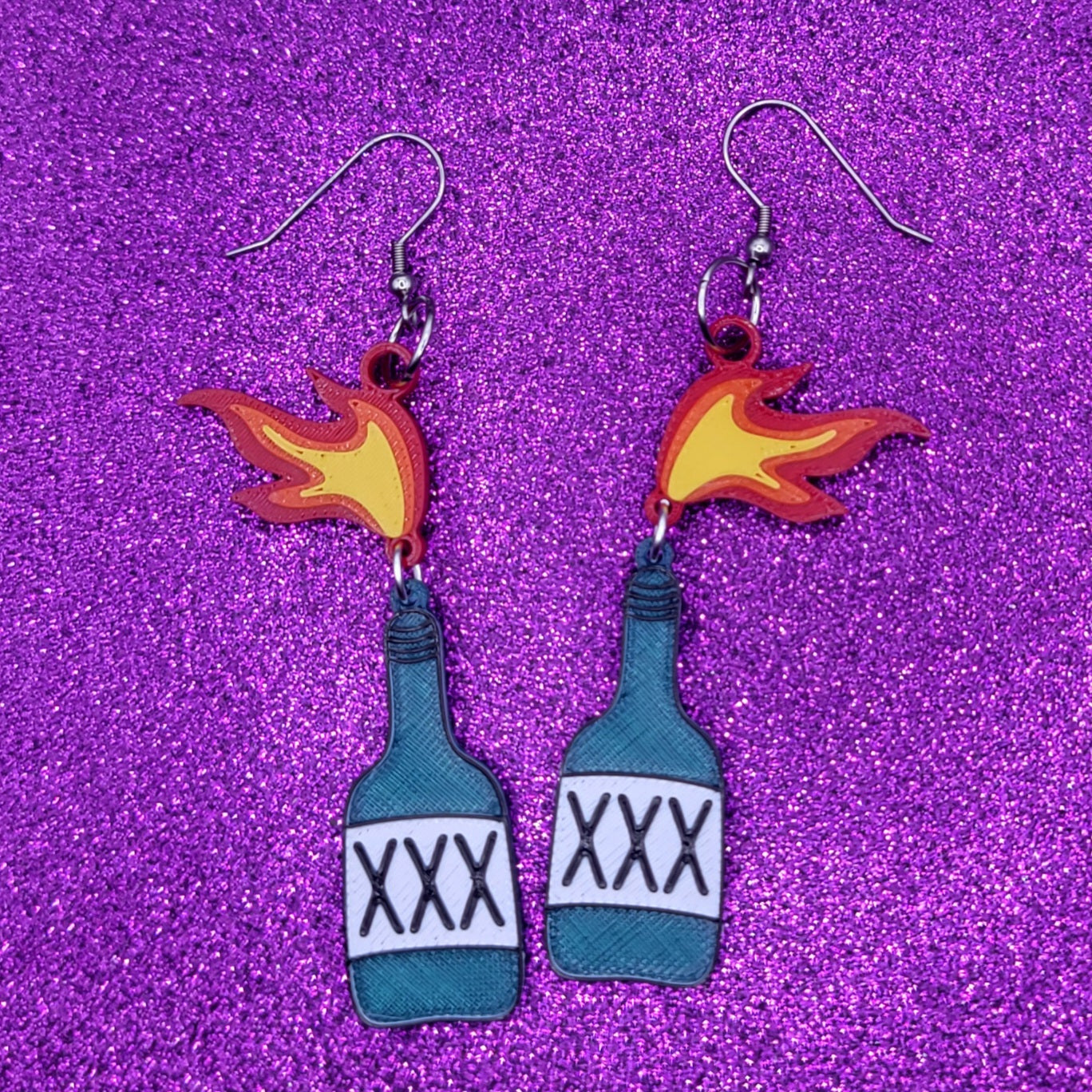 Molotov Cocktail Statement Earrings 3D Printed