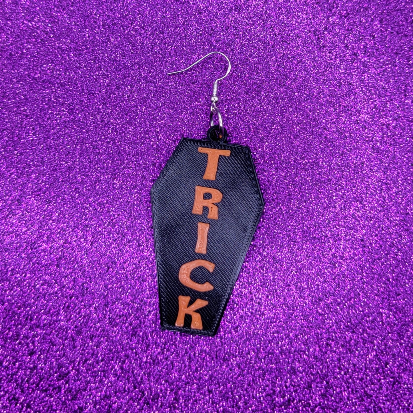 Trick Or Treat Halloween Coffin Statement Earrings 3D Printed