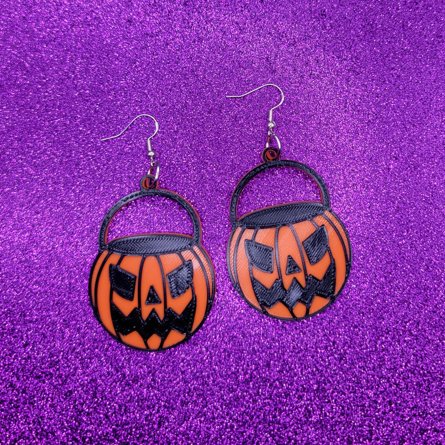 Evil Pumpkin Bucket Statement Earrings 3D Printed