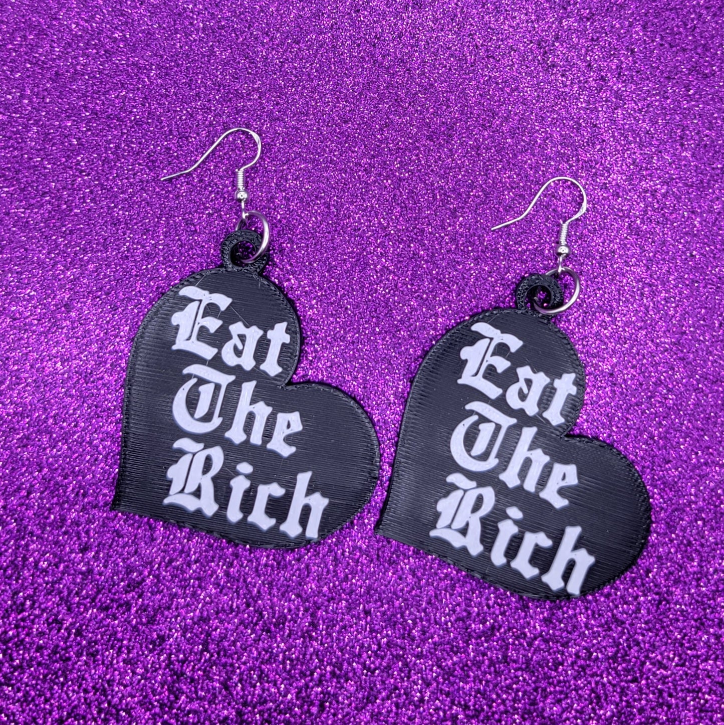 Eat The Rich Heart Statement Earrings 3D Printed