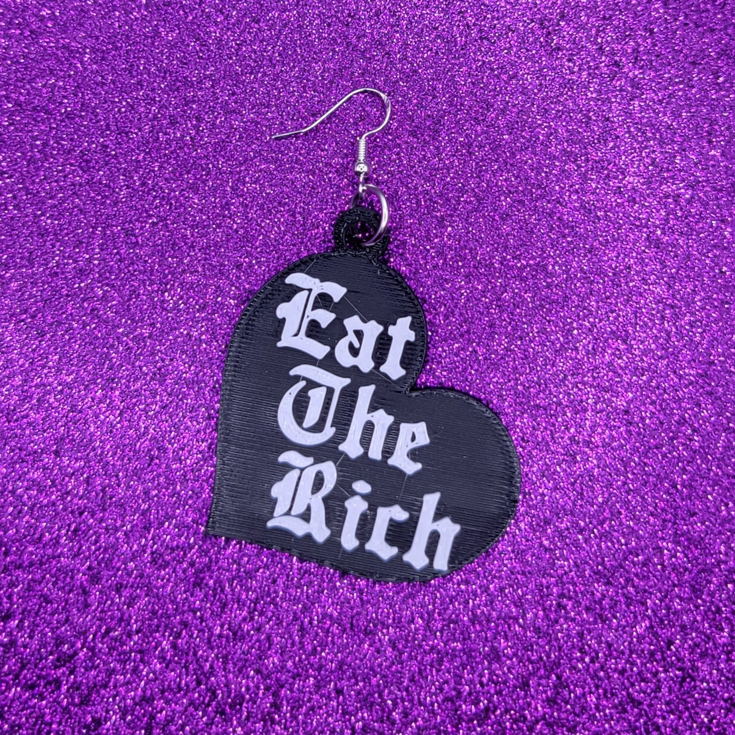 Eat The Rich Heart Statement Earrings 3D Printed