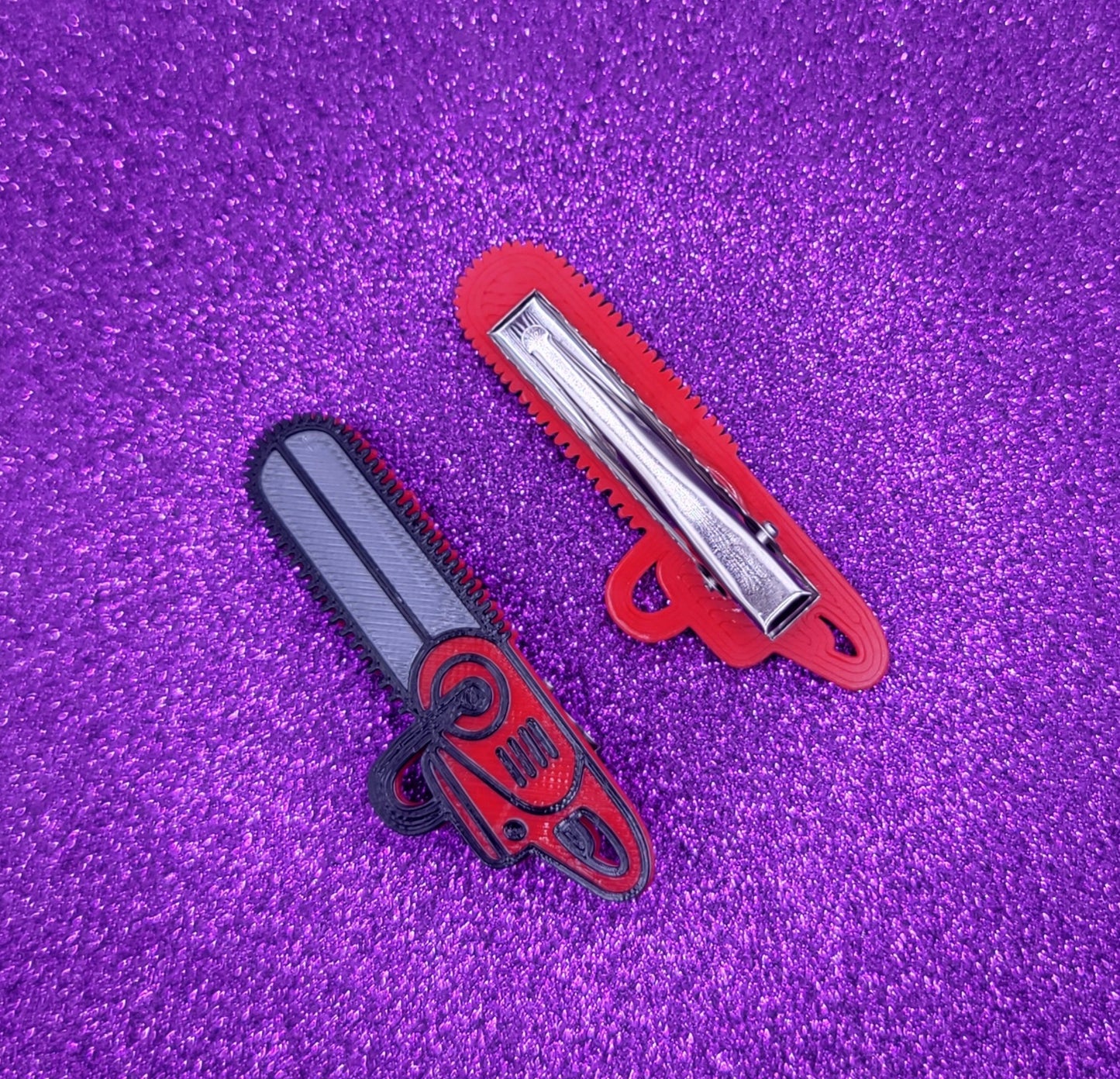 Red Chainsaw Horror Movie Hair Clips