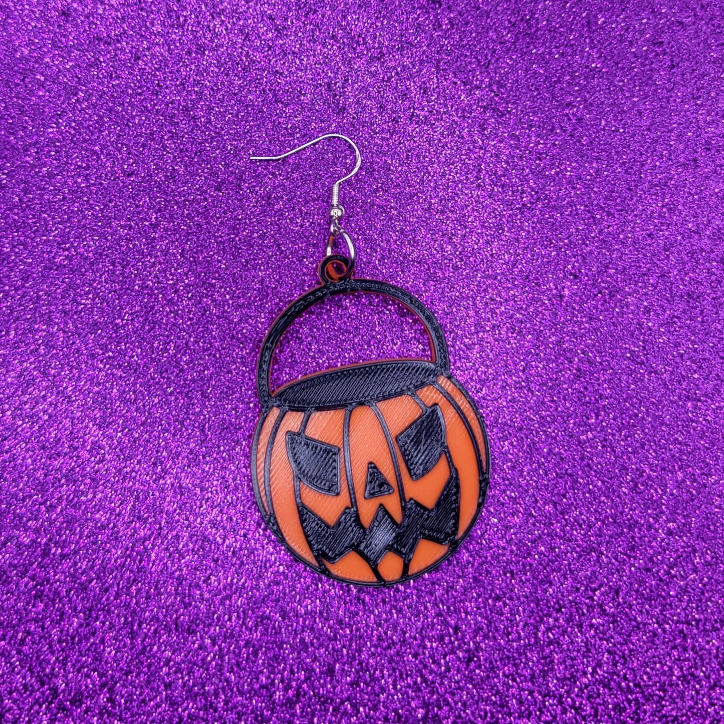 Evil Pumpkin Bucket Statement Earrings 3D Printed