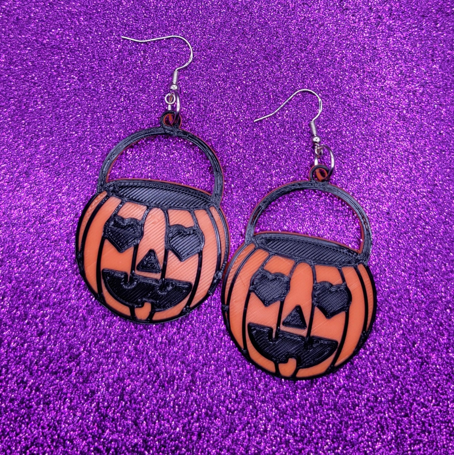 Heart Eyes Pumpkin Bucket Statement Earrings 3D Printed