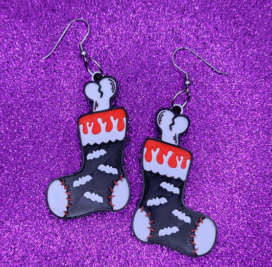 Spooky Christmas Stocking Statement Earrings 3D Printed