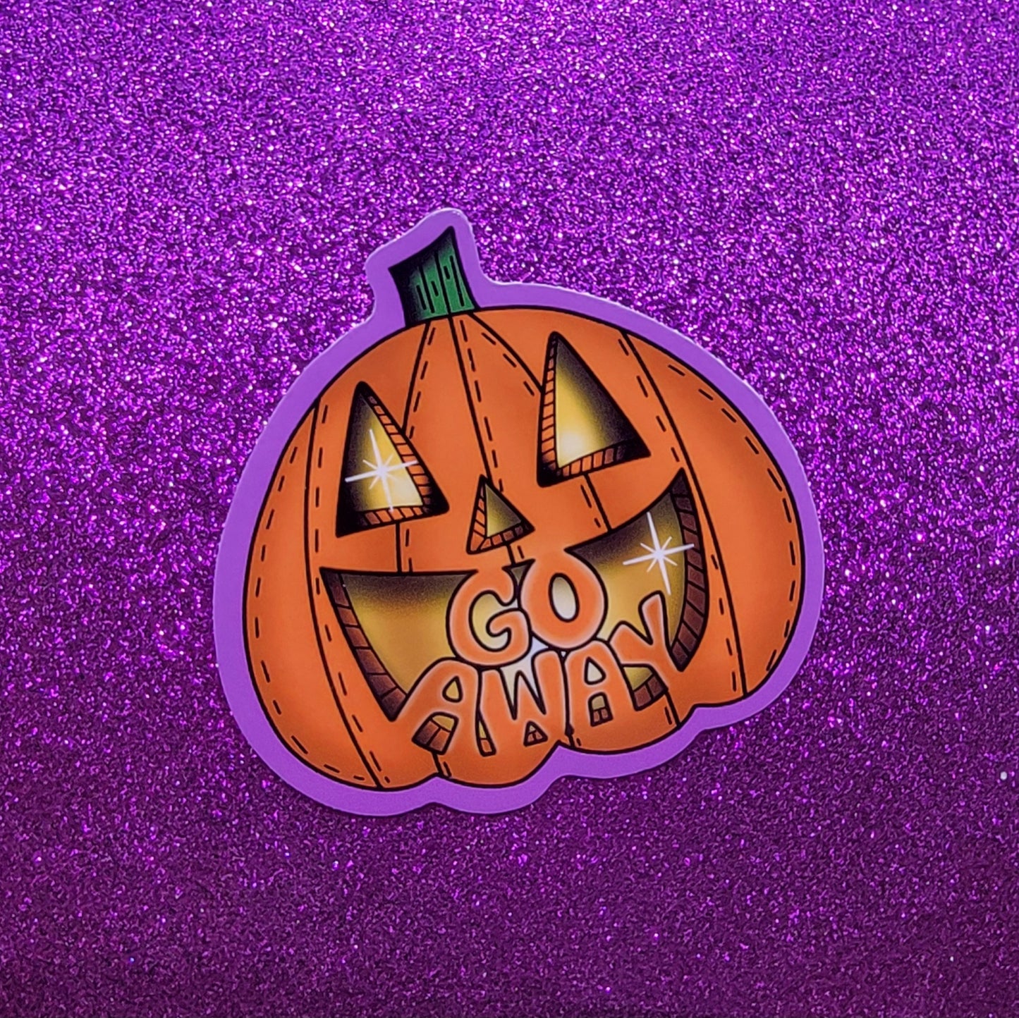 Go Away Pumpkin Jack O Lantern Sticker 3"x3"