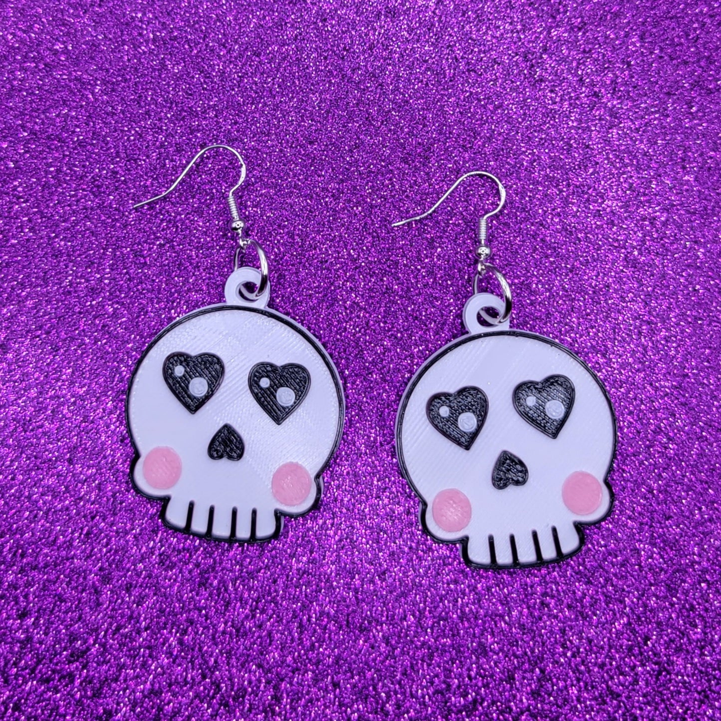 Heart Eyes Skull Statement Earrings 3D Printed