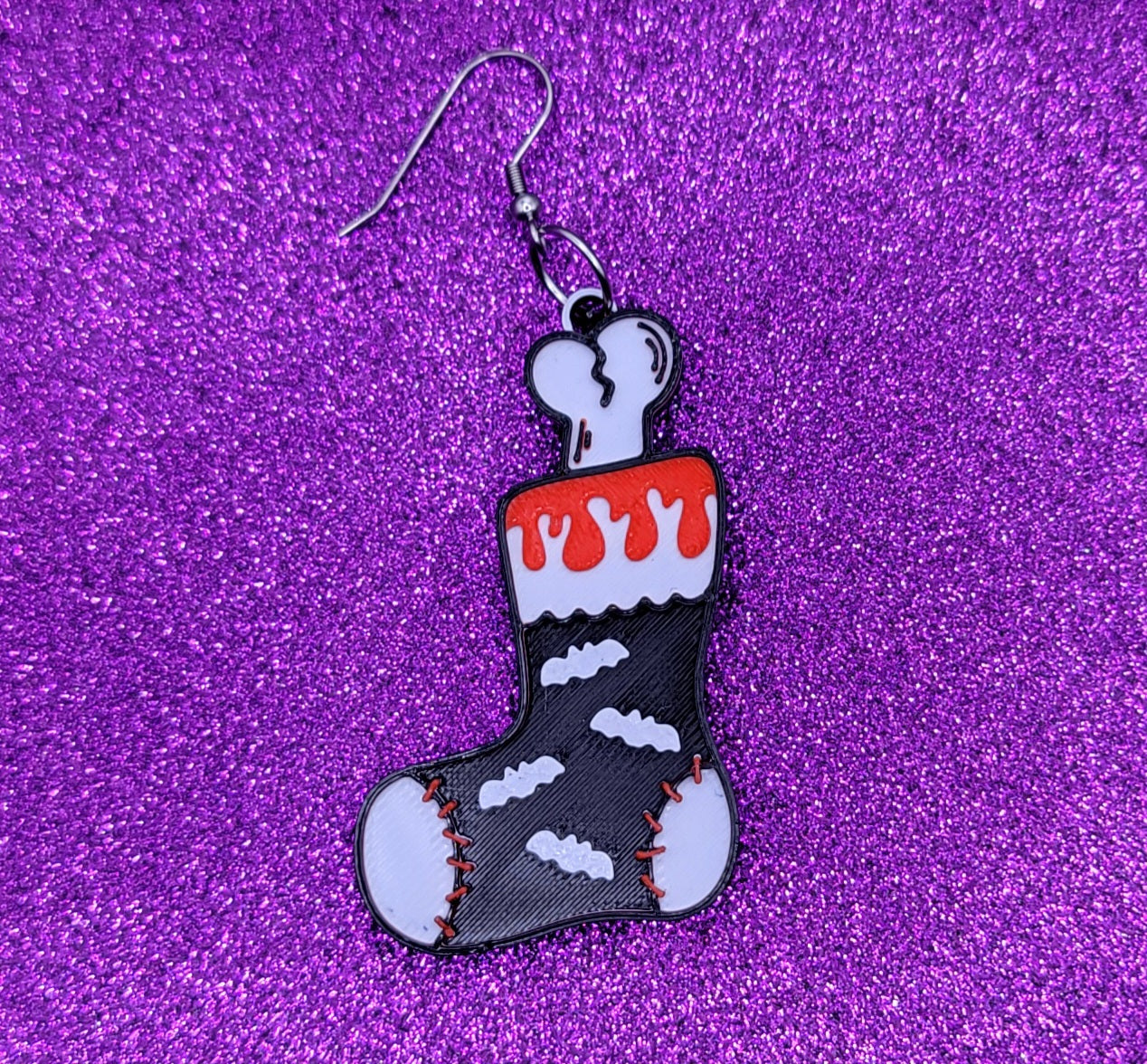 Spooky Christmas Stocking Statement Earrings 3D Printed