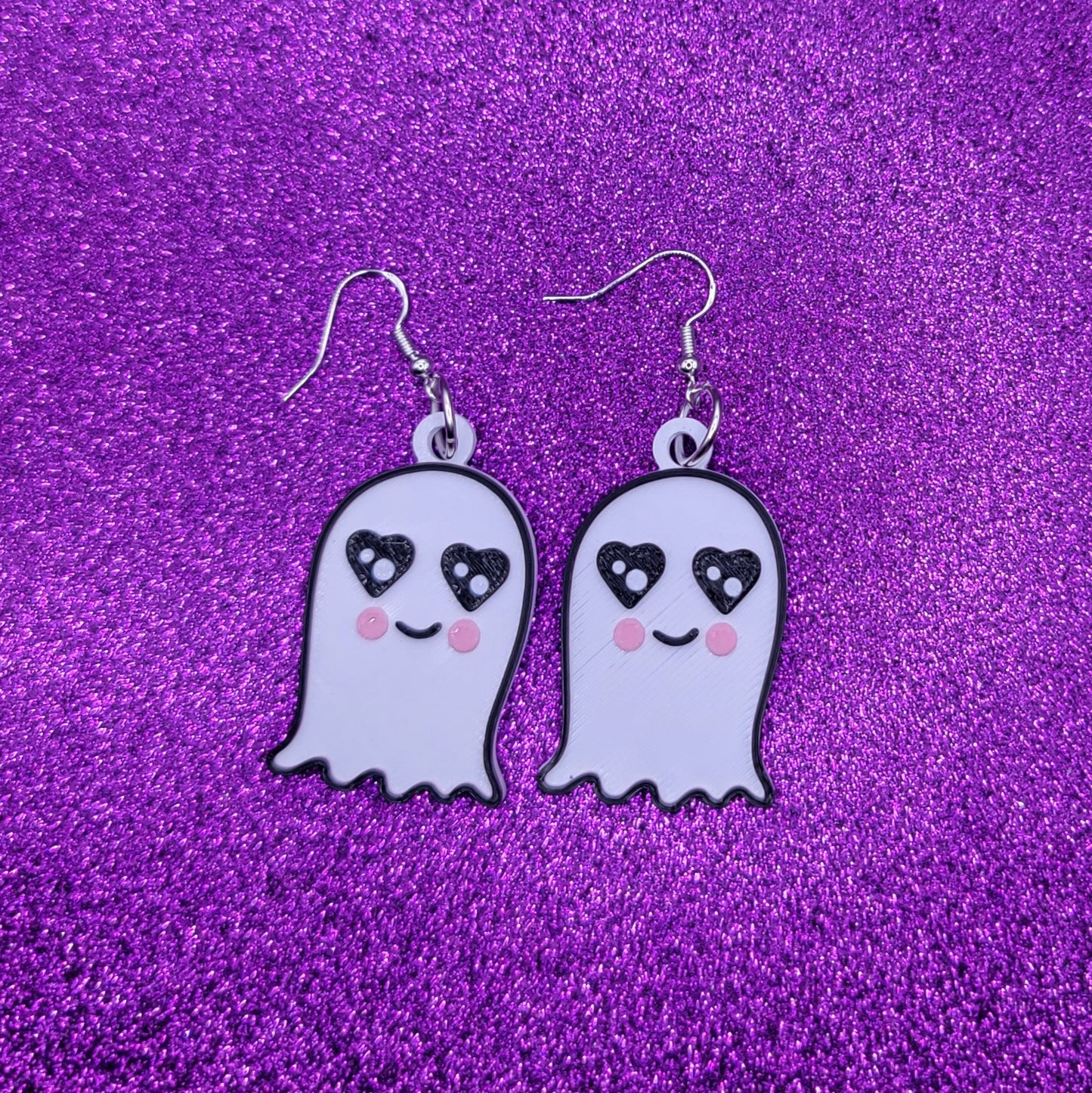 Heart Eyes Ghost Statement Earrings 3D Printed