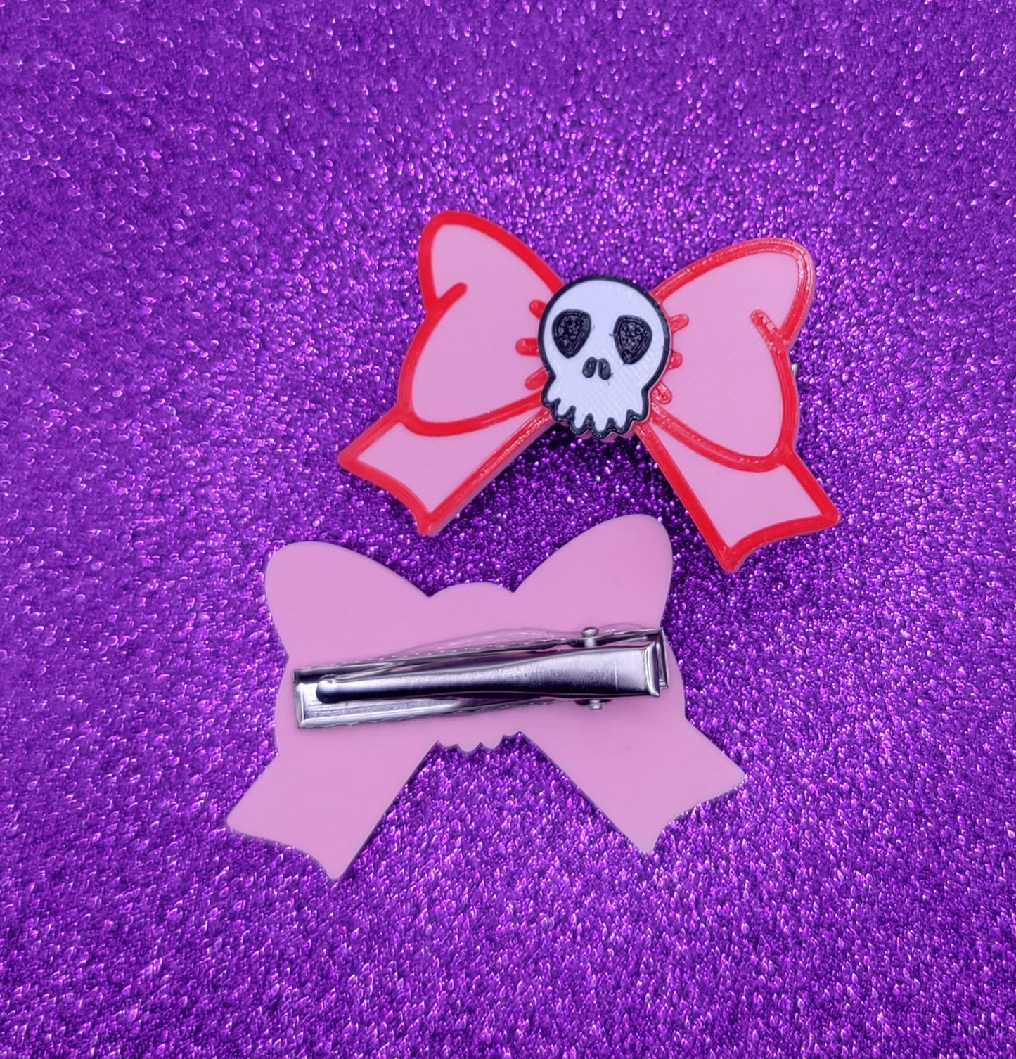 Pink Skull Bow Halloween Hair Clips