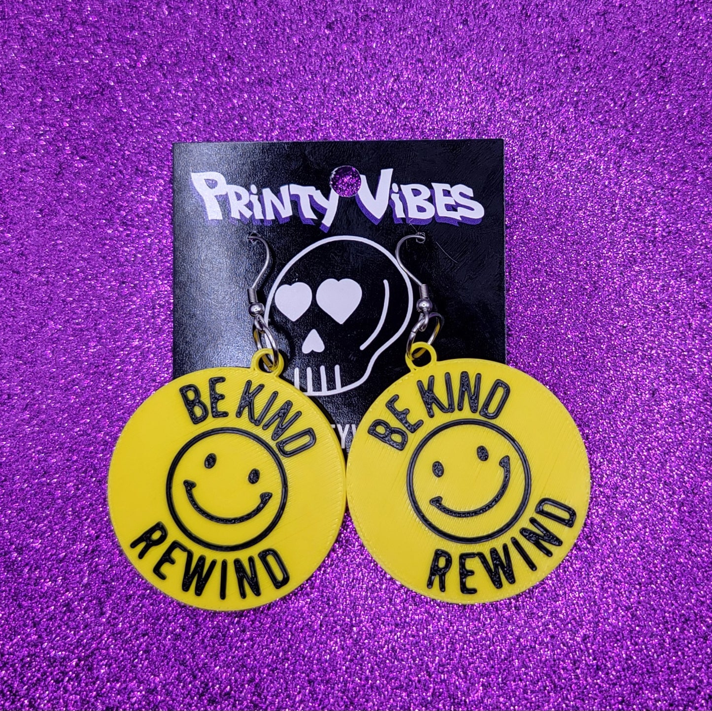 VHS Be Kind Rewind Sticker Statement Earrings 3D Printed